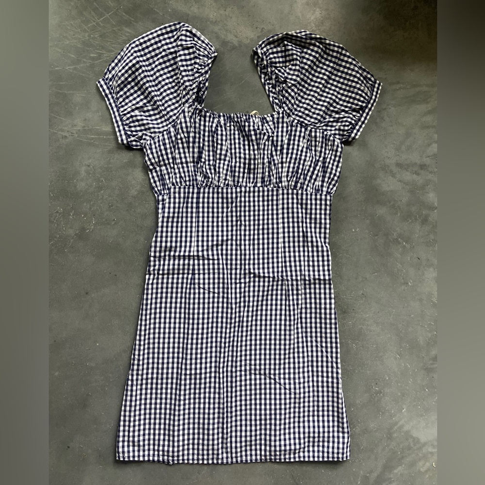 Anthropologie navy blue gingham dress, xs, new with tags